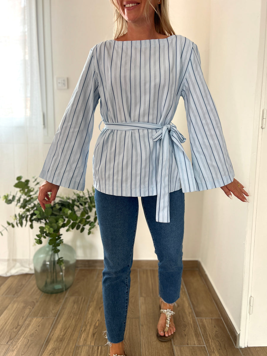 LA BLOUSE PEPLUM RAYURE BLEUE