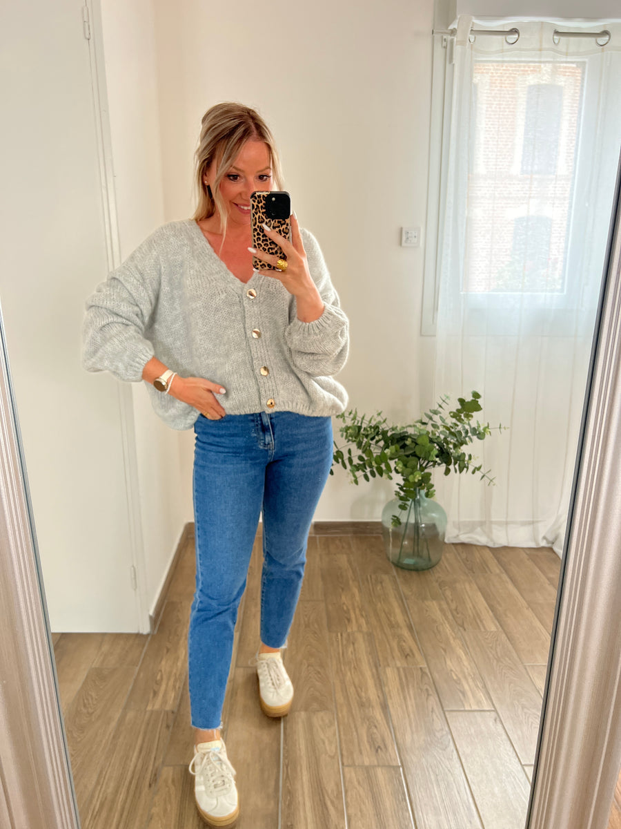 LE GILET EN MAILLE TOUTE DOUCE GRIS