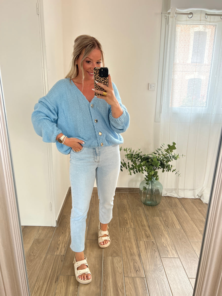 LE GILET EN MAILLE TOUTE DOUCE BLEU CIEL