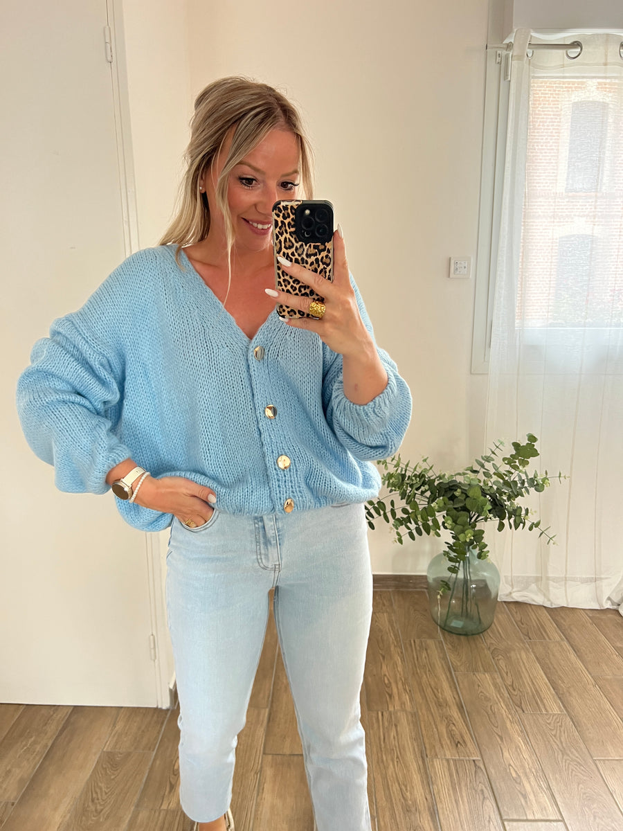 LE GILET EN MAILLE TOUTE DOUCE BLEU CIEL