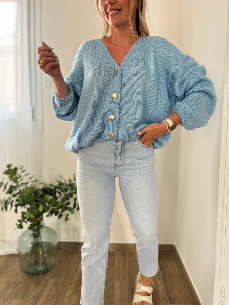 LE GILET EN MAILLE TOUTE DOUCE BLEU CIEL