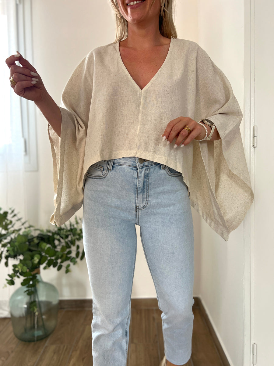 LA BLOUSE CAPE LIN BEIGE