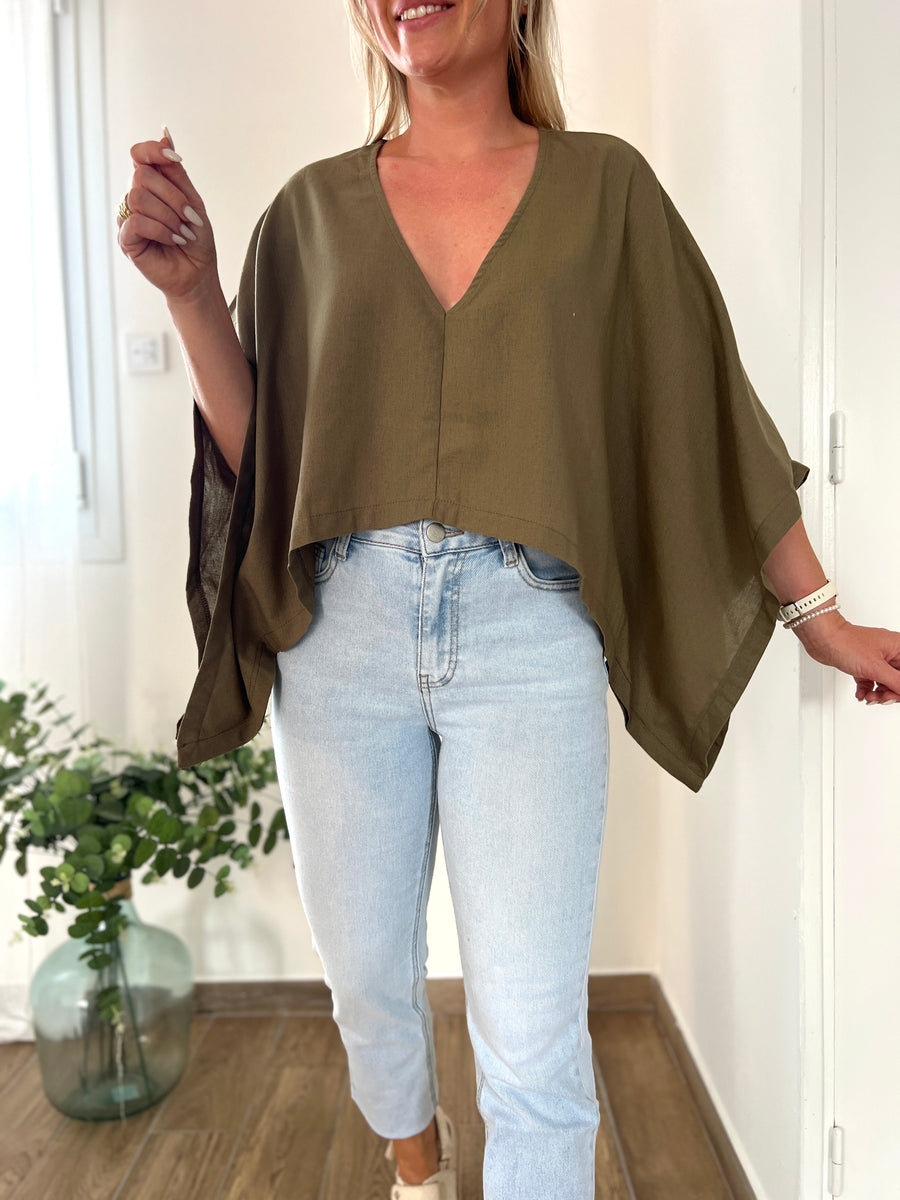 LA BLOUSE CAPE LIN KAKI