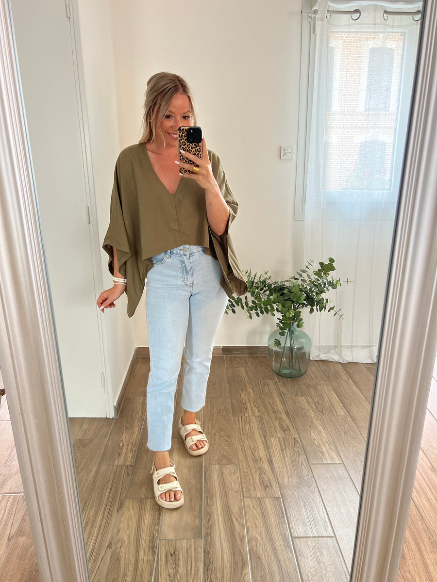 LA BLOUSE CAPE LIN KAKI