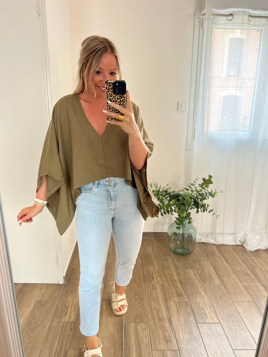 LA BLOUSE CAPE LIN KAKI