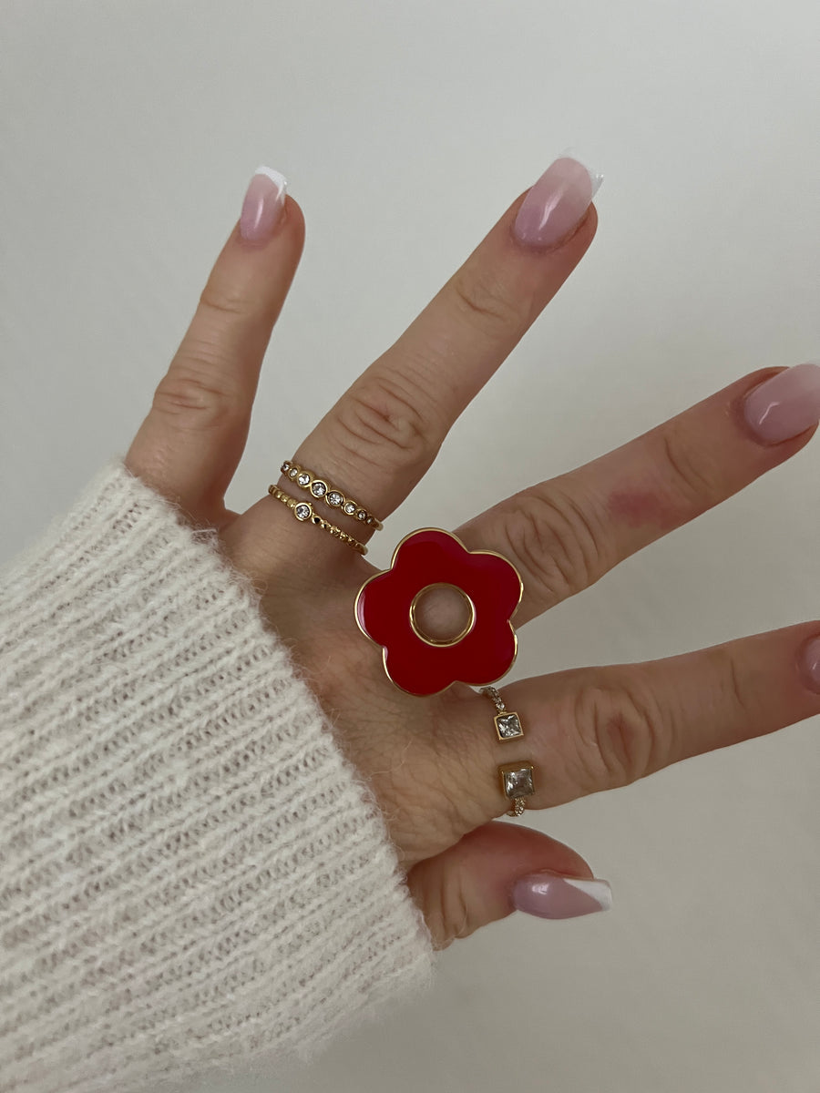 LA BAGUE FLEUR ROUGE