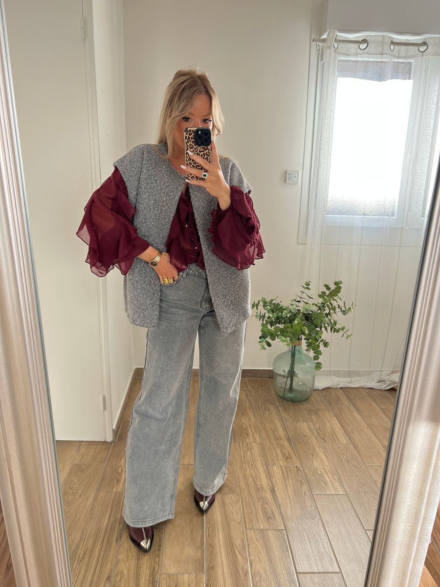 LA BLOUSE A VOLANT BORDEAUX