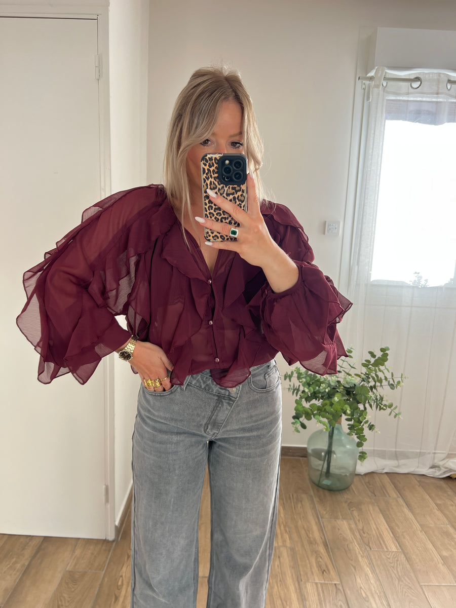 LA BLOUSE A VOLANT BORDEAUX