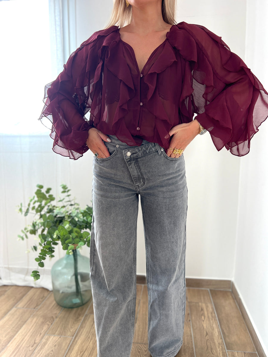 LA BLOUSE A VOLANT BORDEAUX