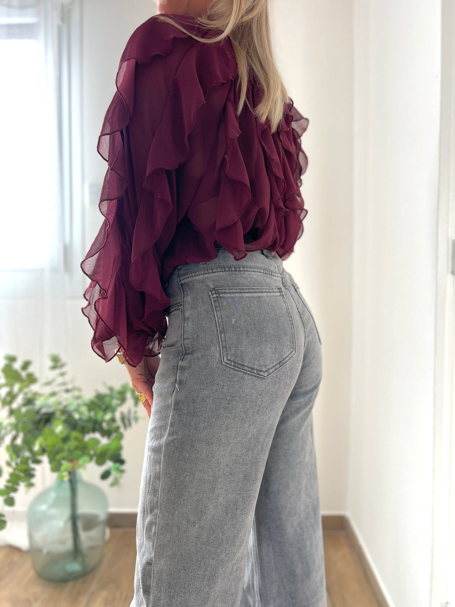LA BLOUSE A VOLANT BORDEAUX