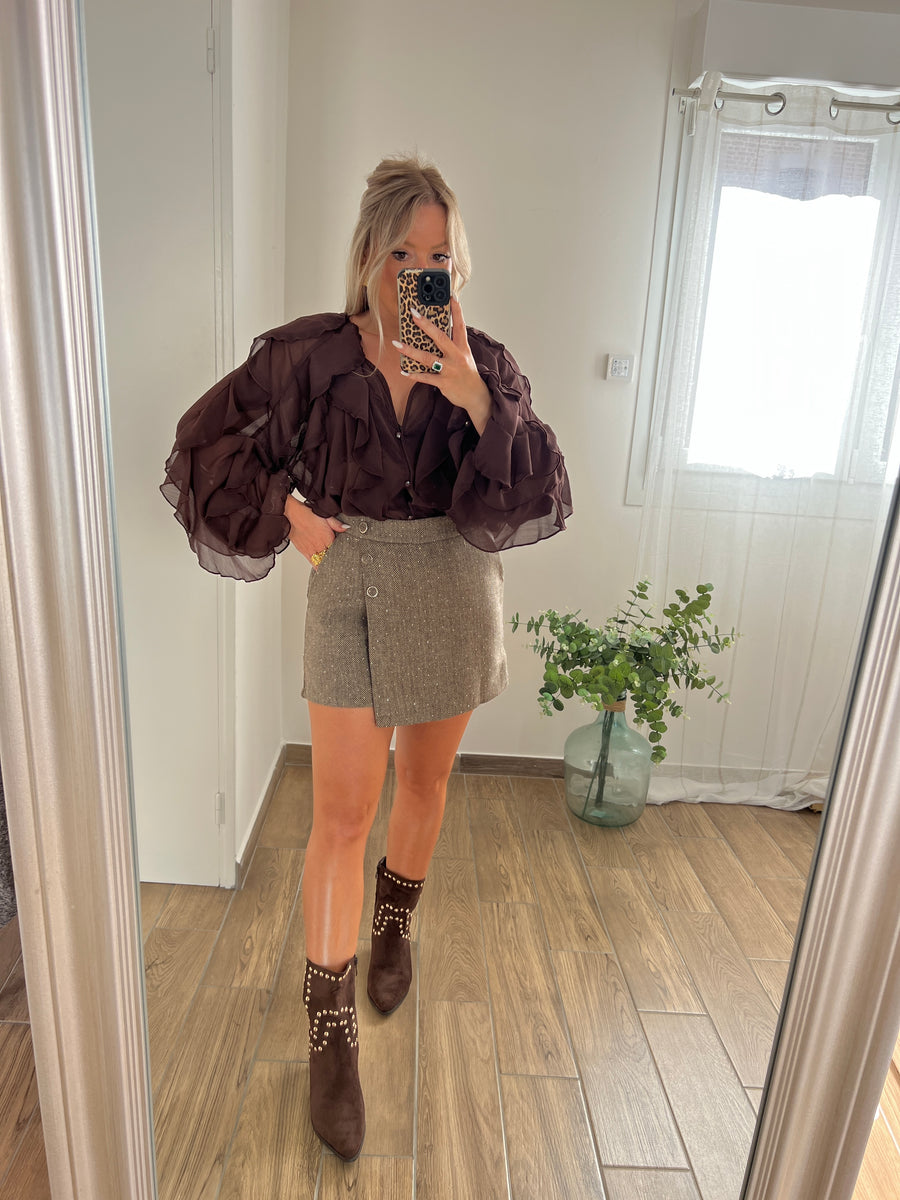 LA JUPE-SHORT CHEVRON BEIGE