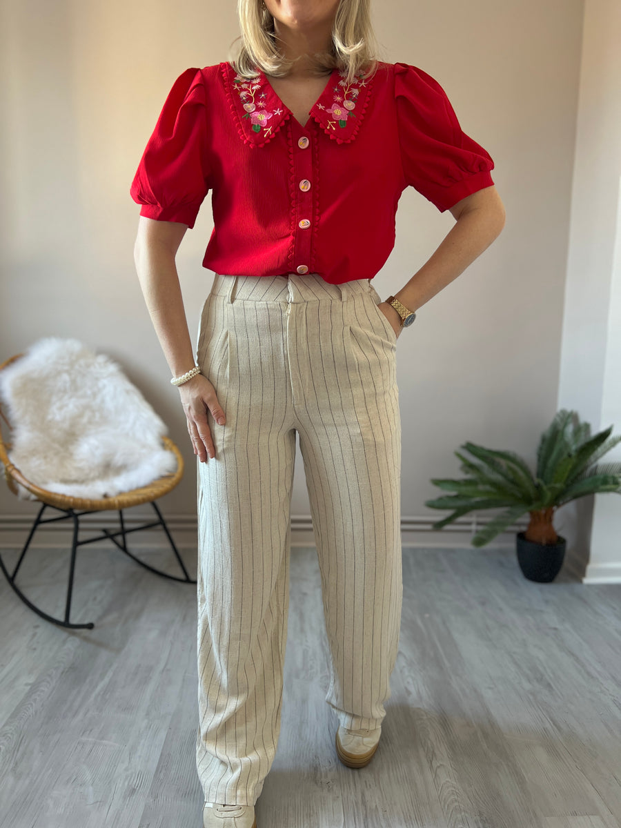 LA BLOUSE COL CLAUDINE ROUGE