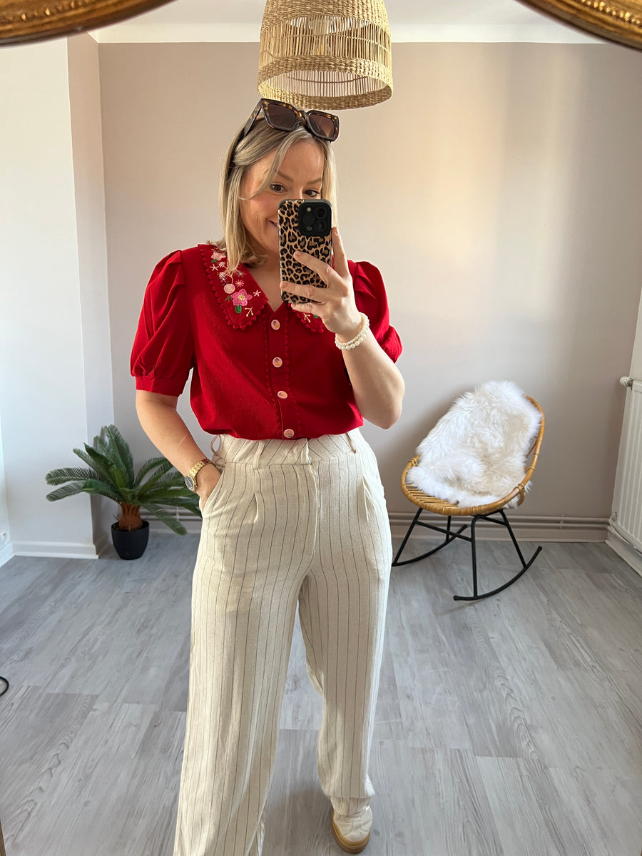 LA BLOUSE COL CLAUDINE ROUGE