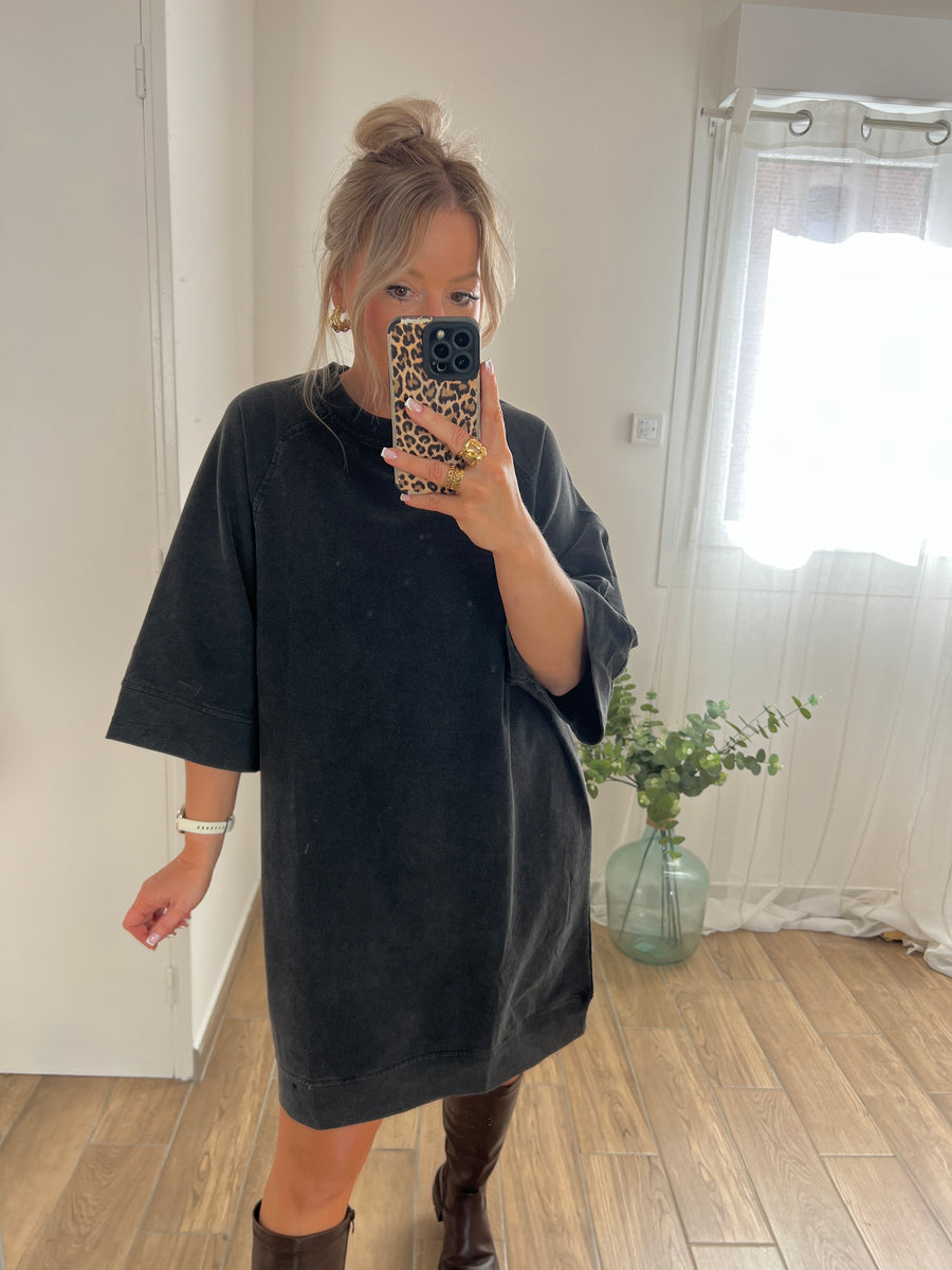 LA ROBE COTON NOIR DÉLAVÉ