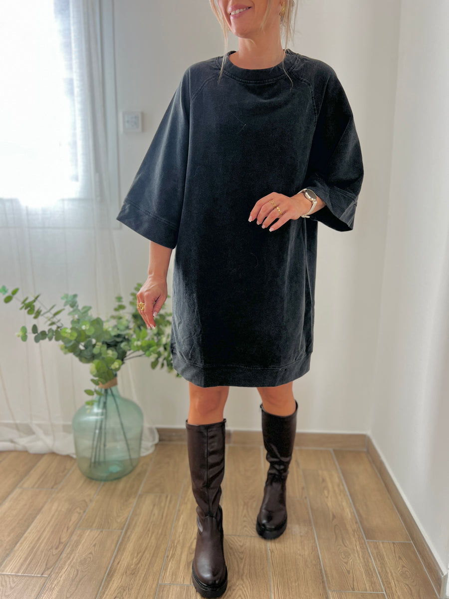 LA ROBE COTON NOIR DÉLAVÉ