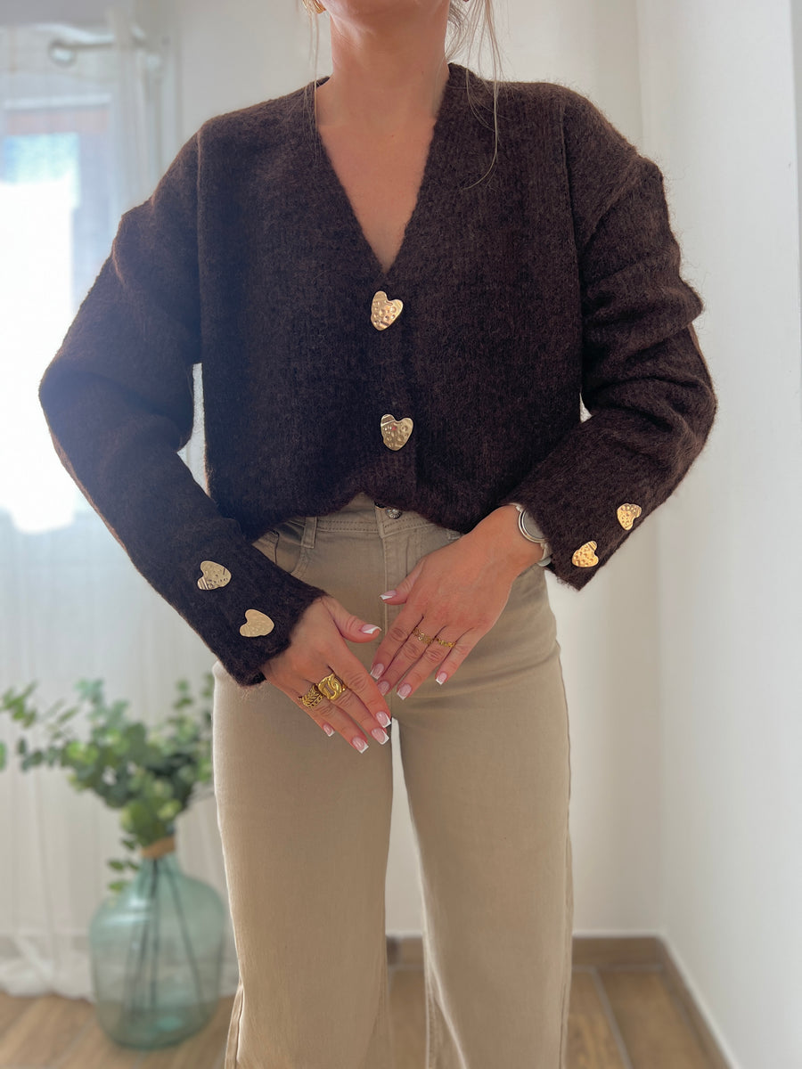 LE GILET MARRON BOUTON COEUR