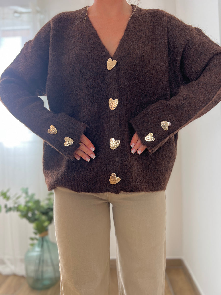 LE GILET MARRON BOUTON COEUR