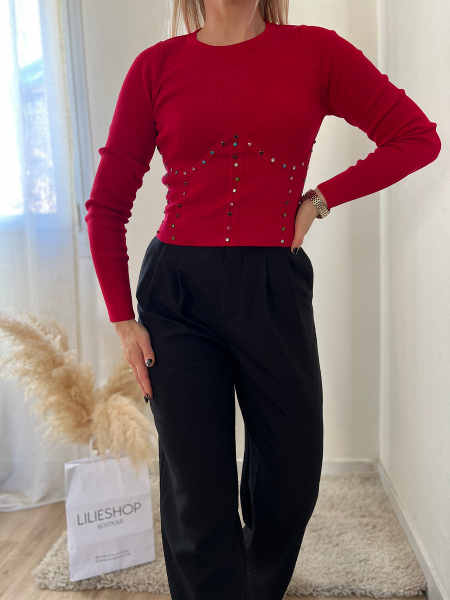 LE PULL STRASS BUSTIER ROUGE