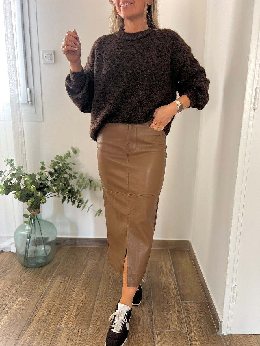 LA JUPE EN SIMILI CAMEL