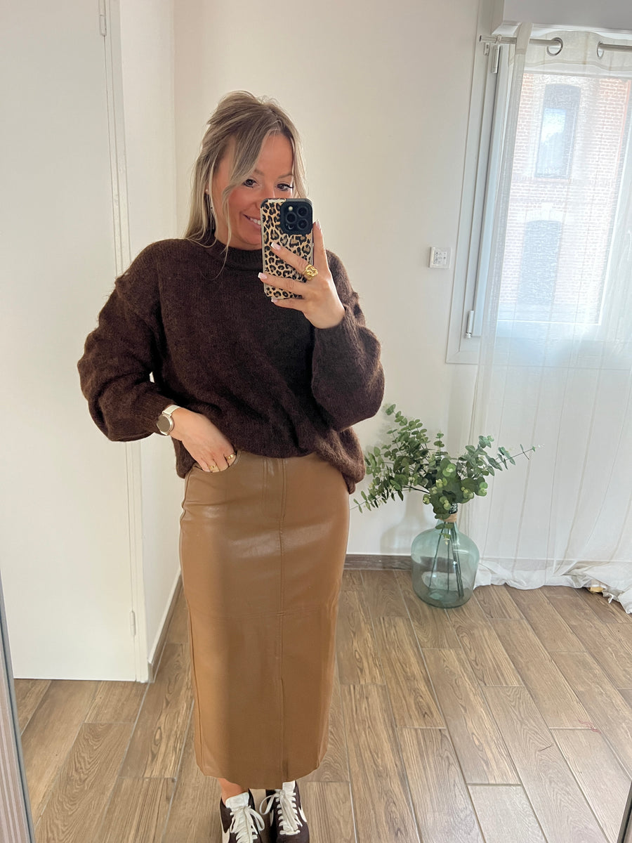 LA JUPE EN SIMILI CAMEL