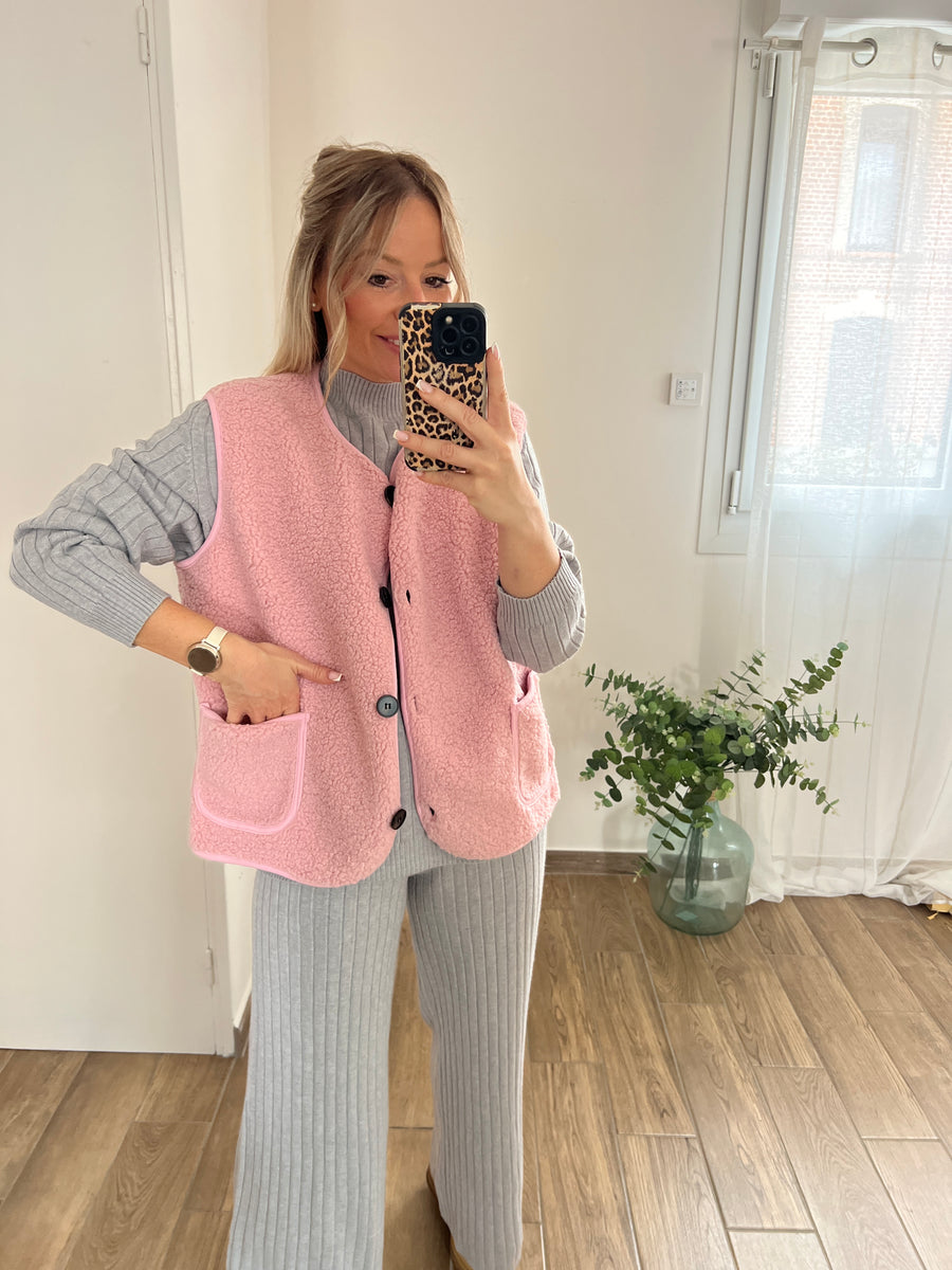 LE GILET COMFY SANS MANCHE ROSE