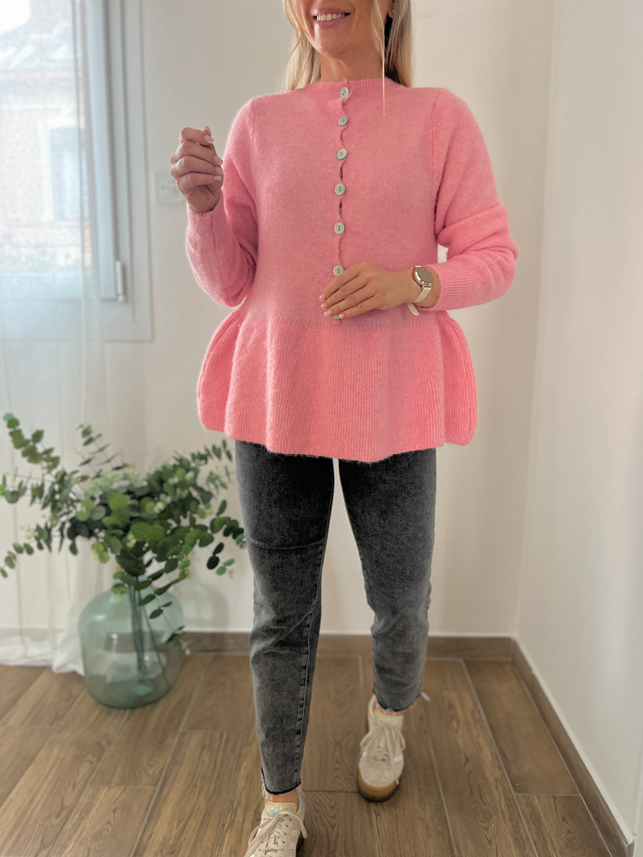 LE PULL PEPLUM ROSE