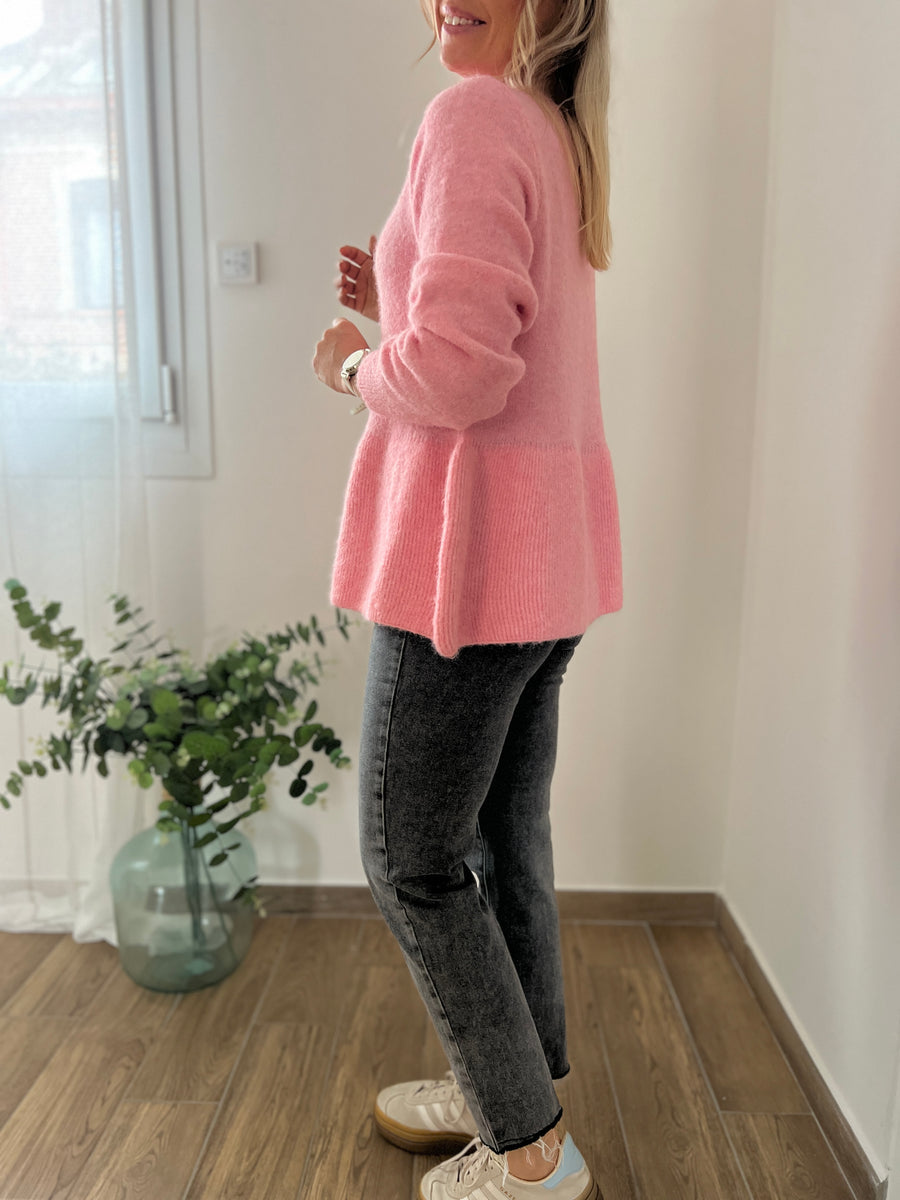 LE PULL PEPLUM ROSE