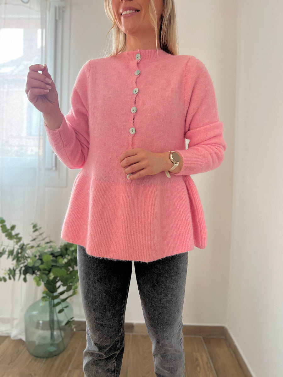 LE PULL PEPLUM ROSE