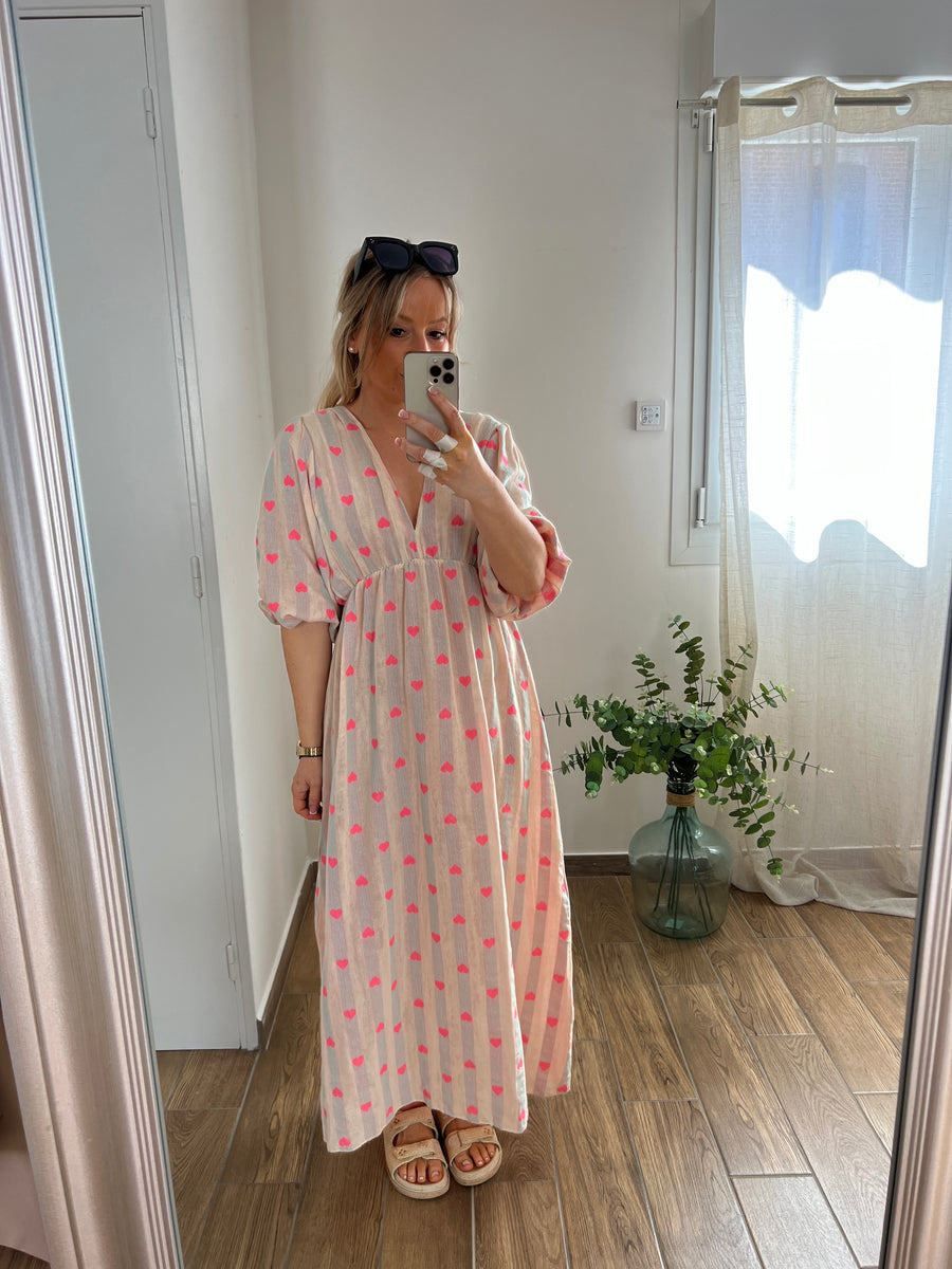 LA ROBE LONGUE COEUR ROSE  FLUO