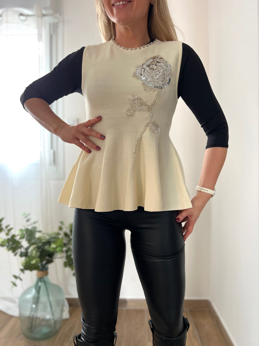 LE PULL PÉPLUM BEIGE