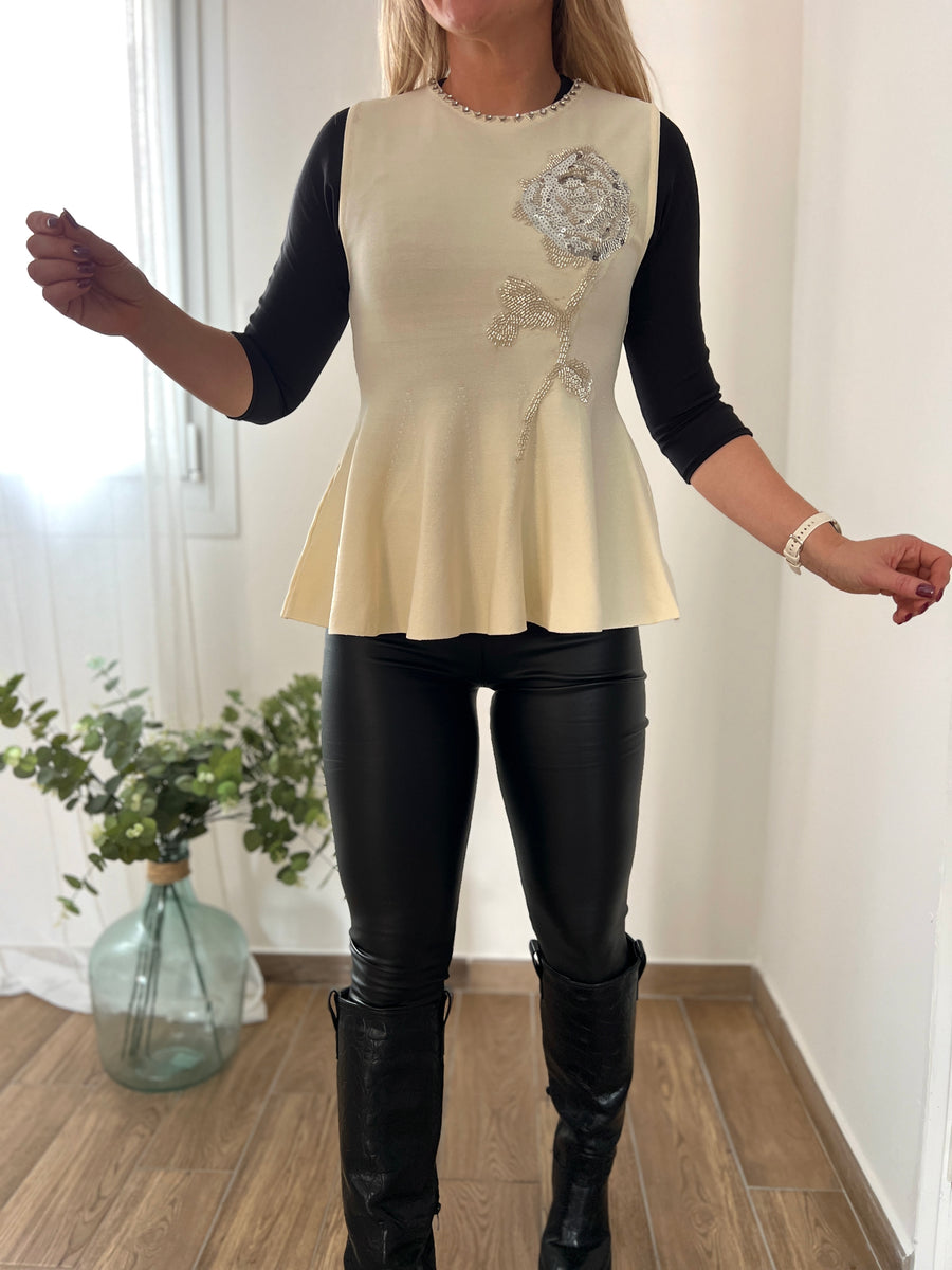 LE PULL PÉPLUM BEIGE