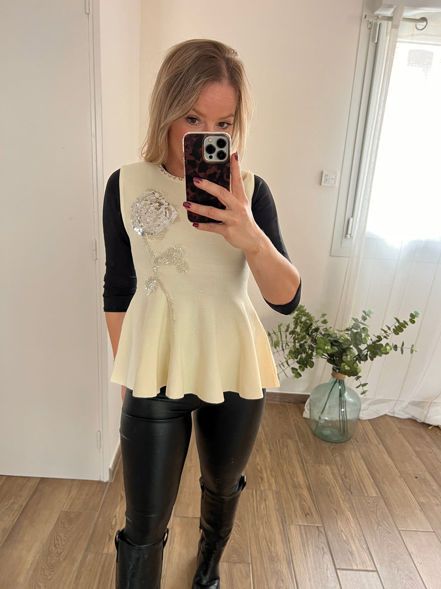 LE PULL PÉPLUM BEIGE