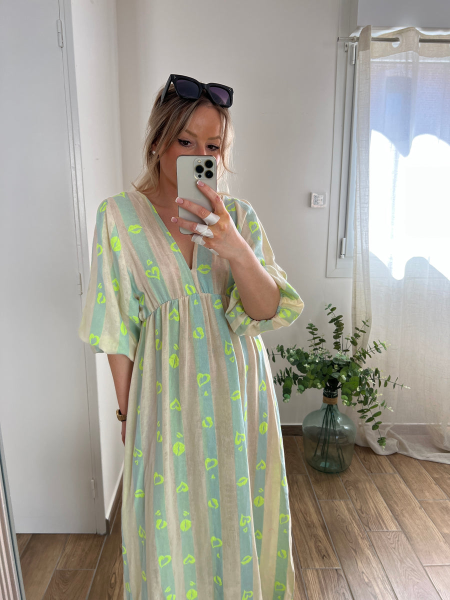 LA ROBE LONGUE BISOU JAUNE FLUO
