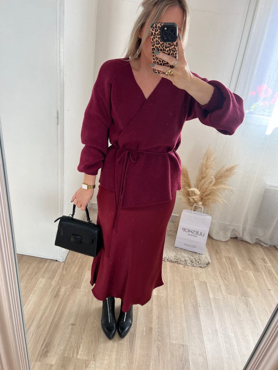 LA JUPE SATIN BORDEAUX