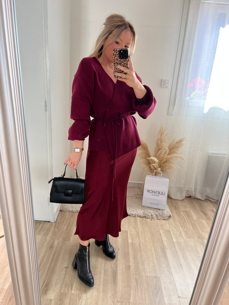 LA JUPE SATIN BORDEAUX