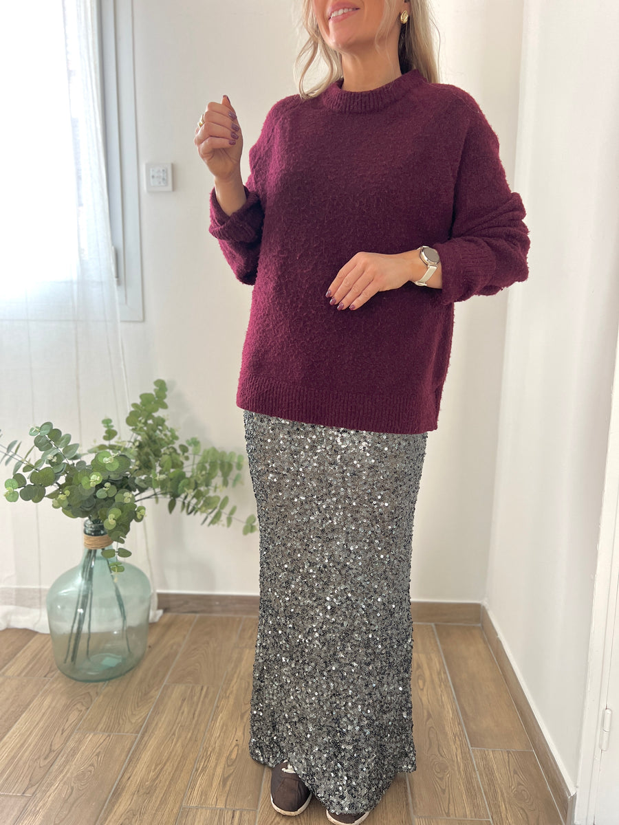 LA JUPE LONGUE SEQUINS GRIS