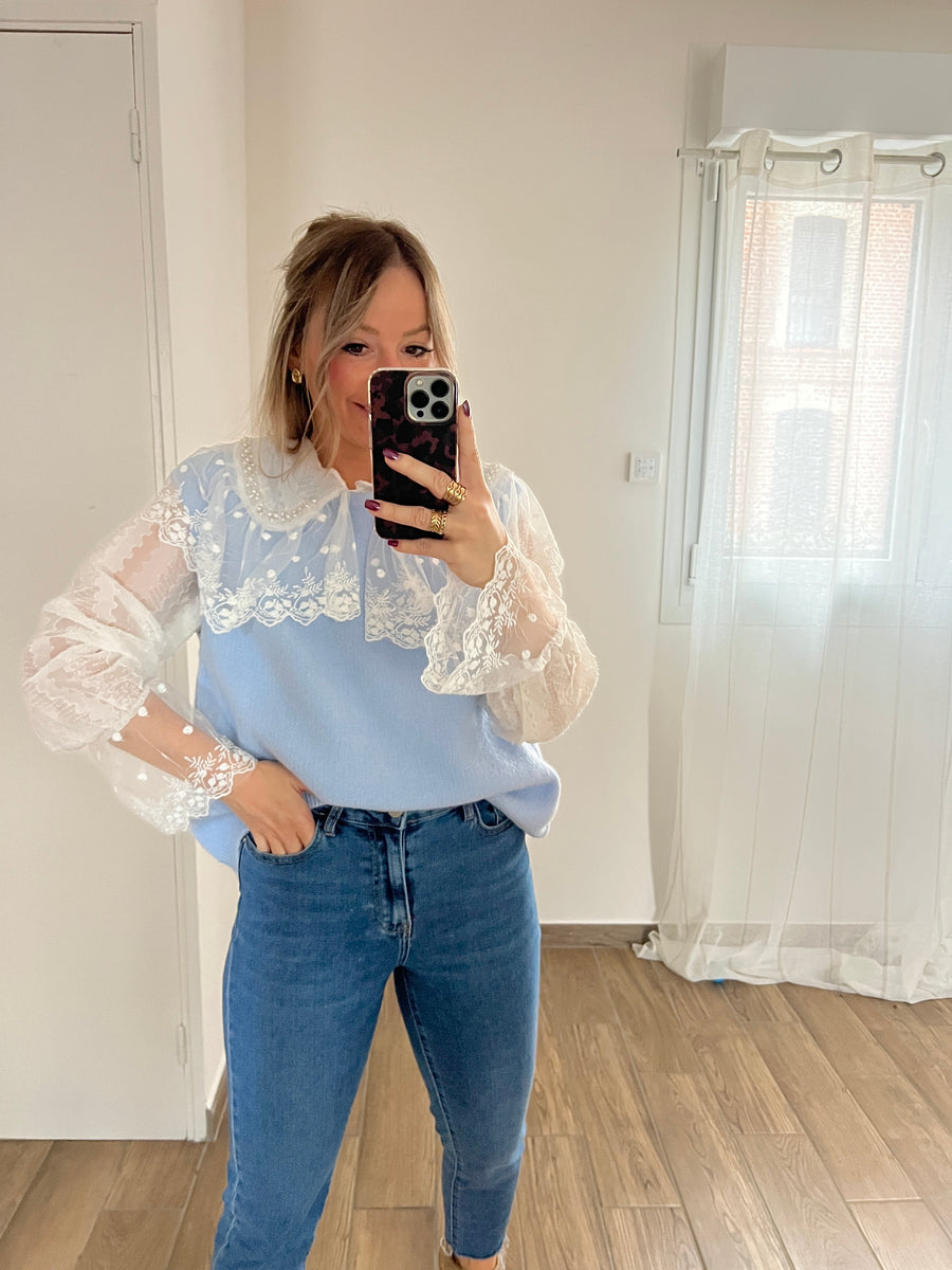 LE PULL RÉVERSIBLE DOUX BLEU