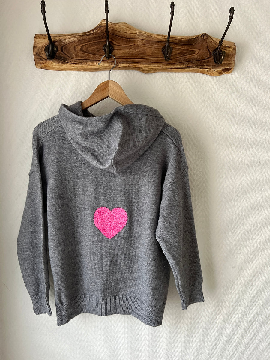 LE PULL À CAPUCHE LOVER GRIS ET ROSE