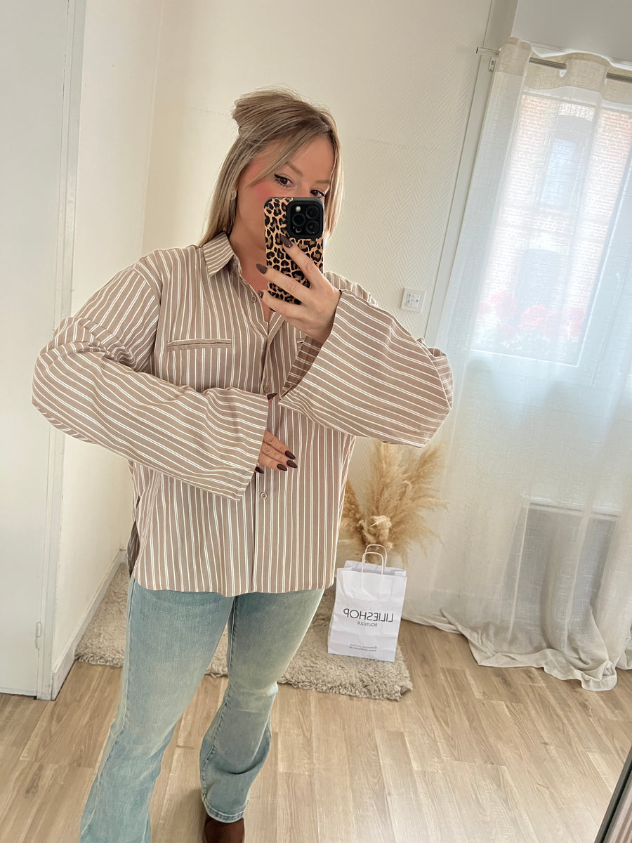 LA CHEMISE OVERSIZE À RAYURES TAUPE