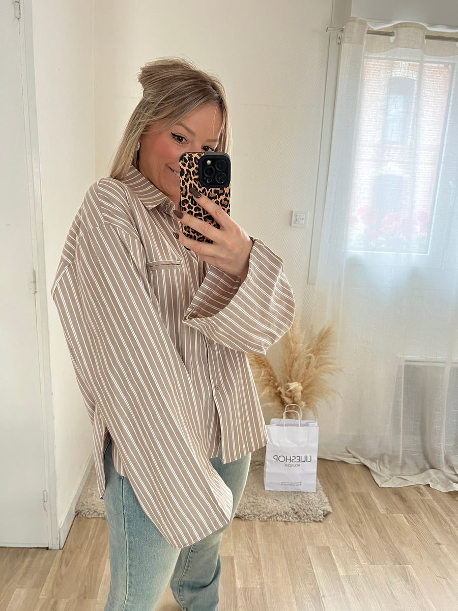 LA CHEMISE OVERSIZE À RAYURES TAUPE