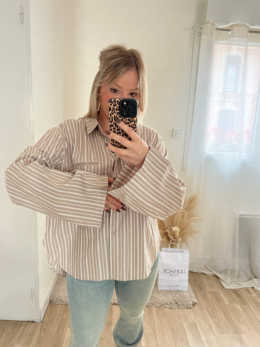 LA CHEMISE OVERSIZE À RAYURES TAUPE