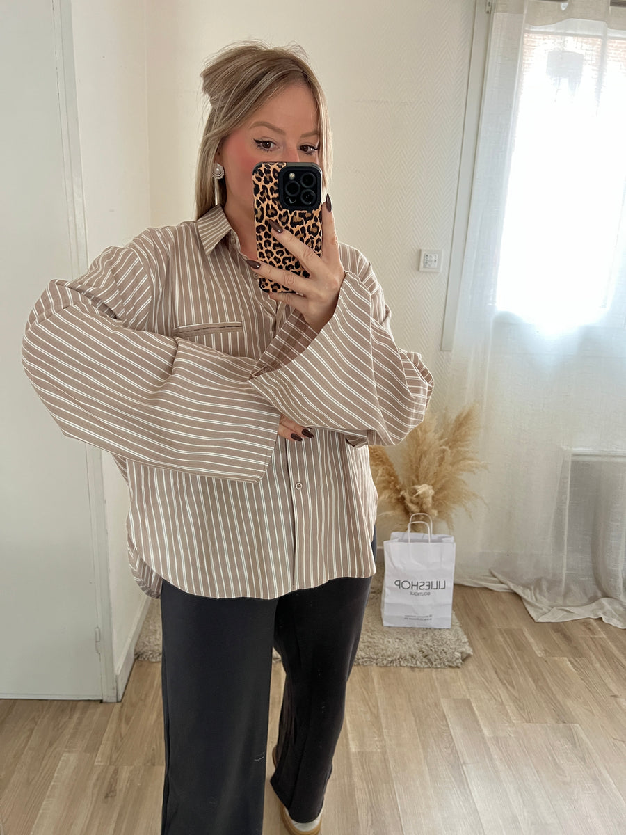 LA CHEMISE OVERSIZE À RAYURES TAUPE