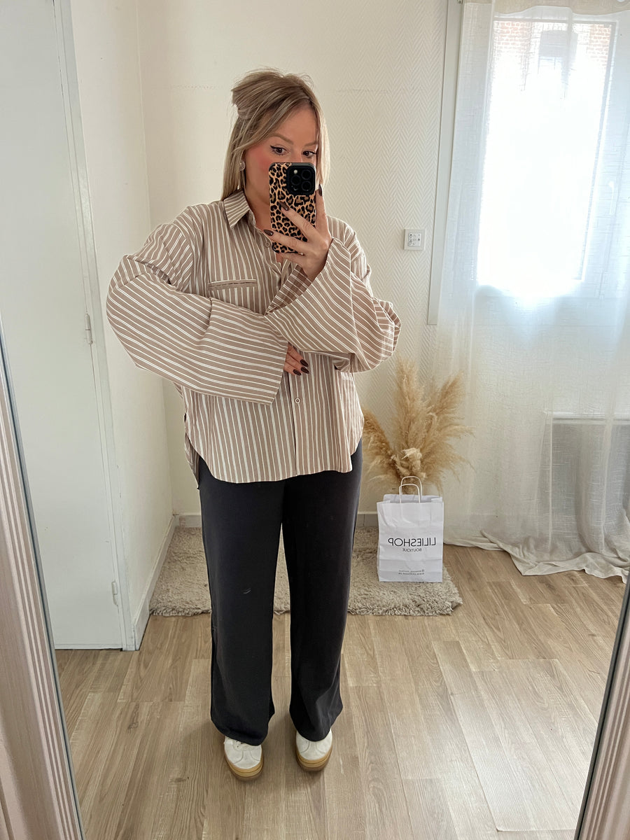 LA CHEMISE OVERSIZE À RAYURES TAUPE