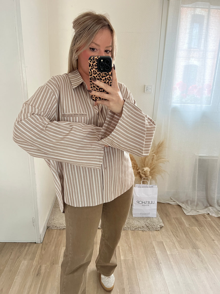 LA CHEMISE OVERSIZE À RAYURES TAUPE