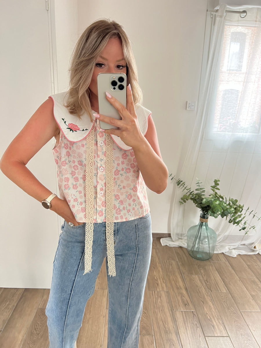 LA BLOUSE COL CLAUDINE DOUX ROSE