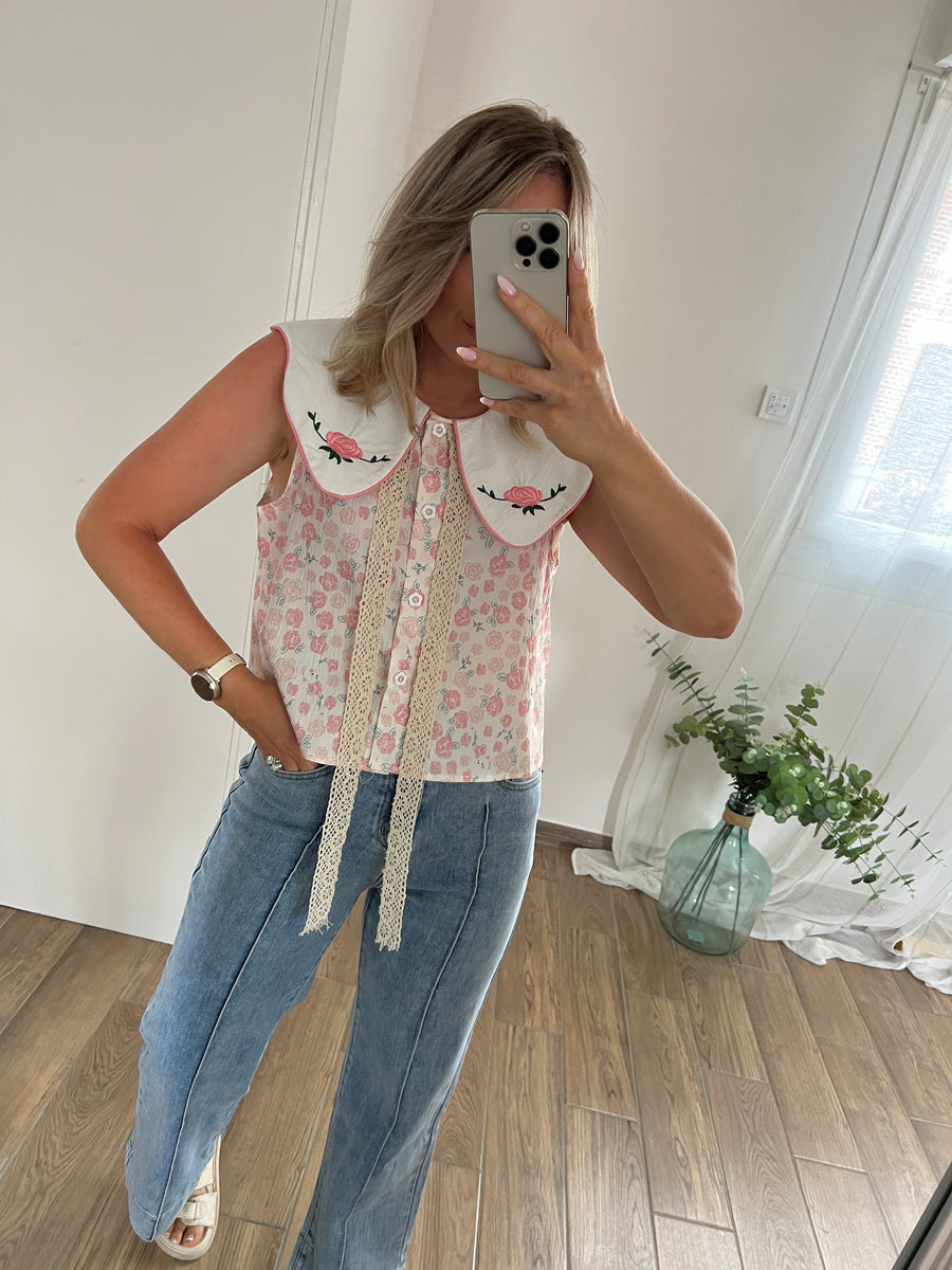 LA BLOUSE COL CLAUDINE DOUX ROSE