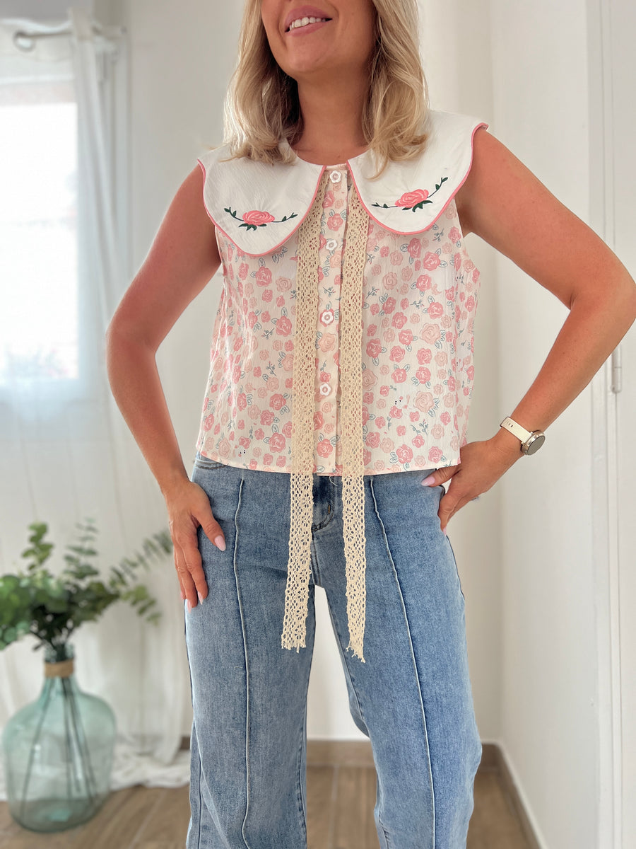 LA BLOUSE COL CLAUDINE DOUX ROSE