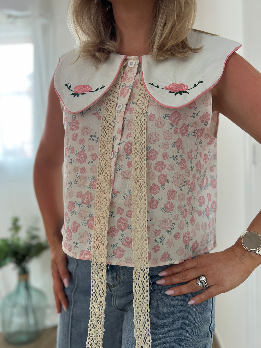 LA BLOUSE COL CLAUDINE DOUX ROSE