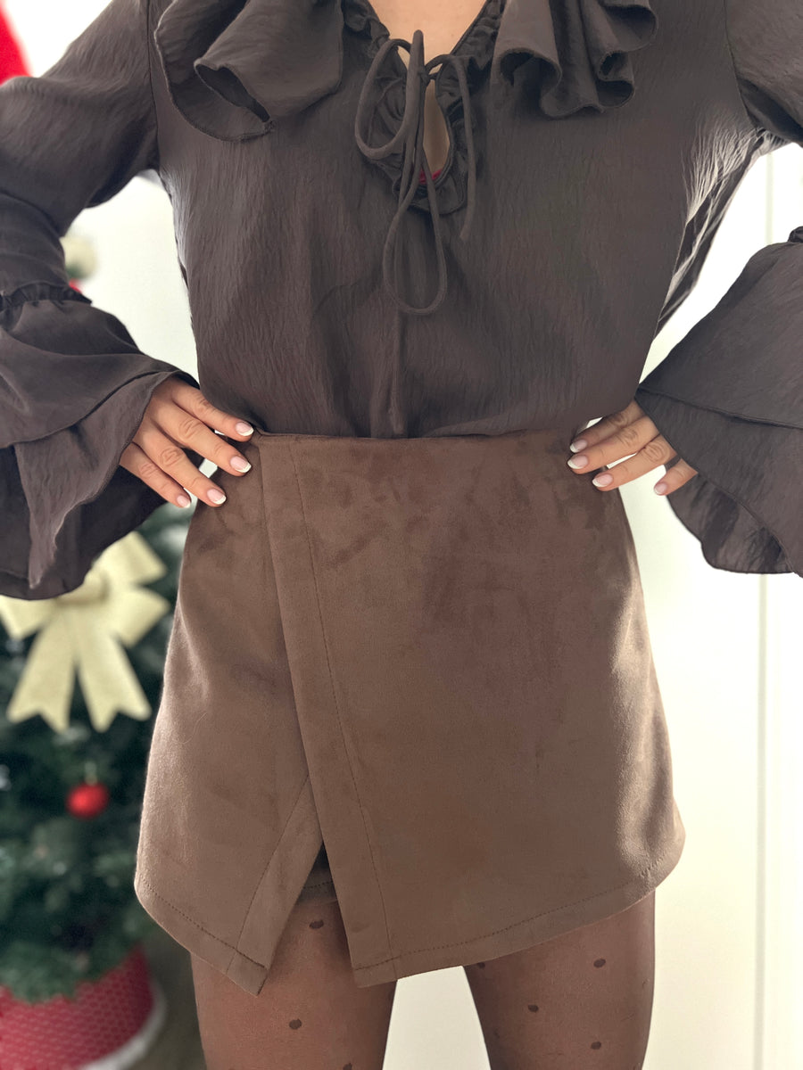 LA JUPE-SHORT SUÉDINE MARRON