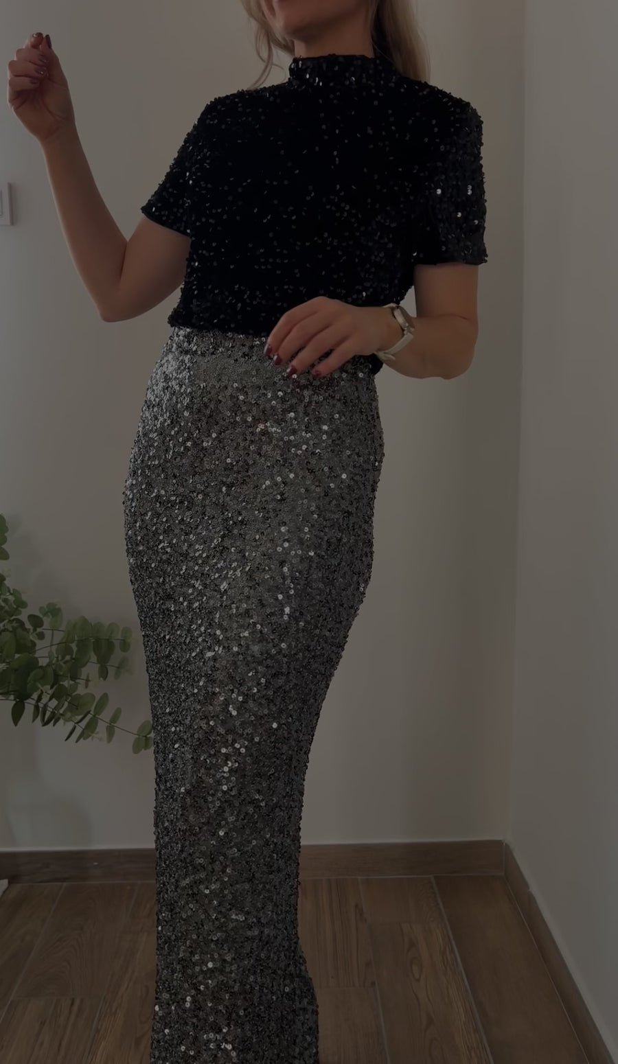 LA JUPE LONGUE SEQUINS GRIS